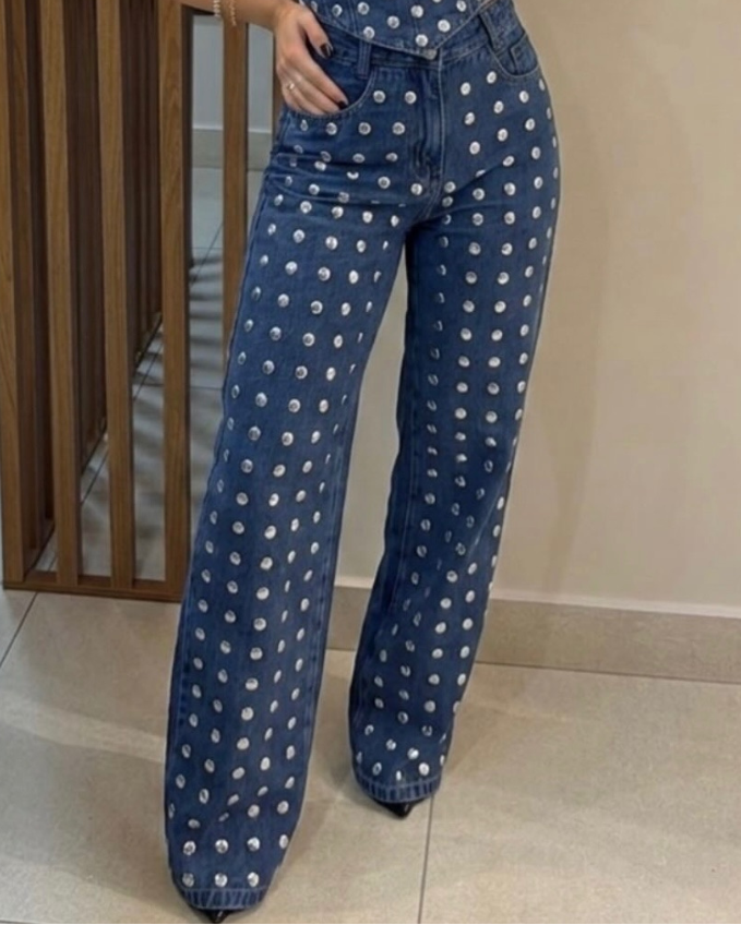 Calça Jeans Feminina Tachas
